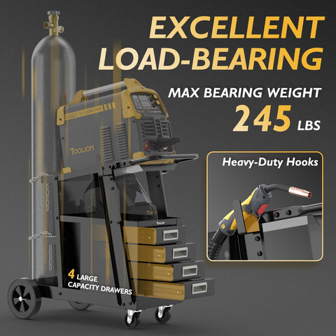 TOOLIOM welding cart rear safety chains secure gas cylinders during use.