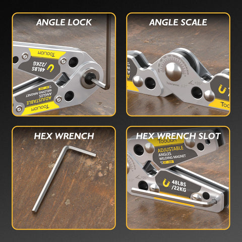 TOOLIOM welding magnet ideal for jigs and positioners in welding setups.