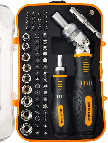 TOOLMAK 61pc screwdriver set in case keeps bits organized for quick repairs.