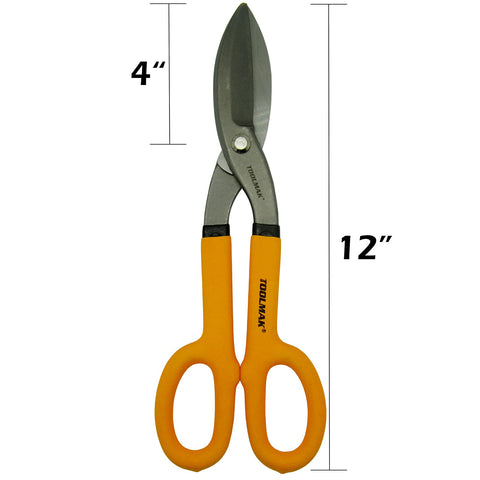 Toolmak Tin Snips blade close-up showing hot drop-forged steel durability.