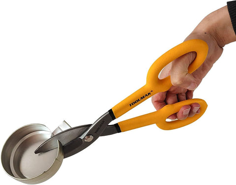 Toolmak Tin Snips used with gloves for a secure grip.