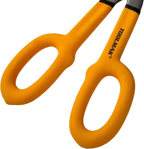 Toolmak Tin Snips cutting stainless steel plate up to 22-gauge.