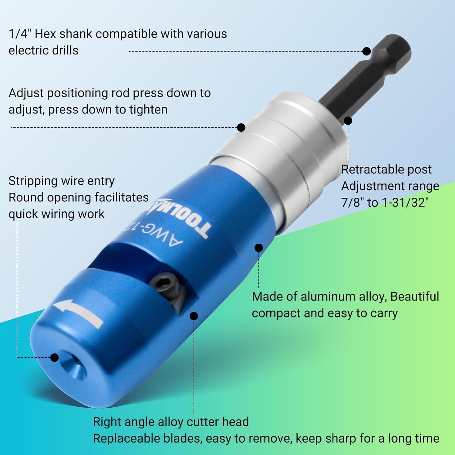 TOOLMAYS aluminum alloy body shows durable construction for professional use.