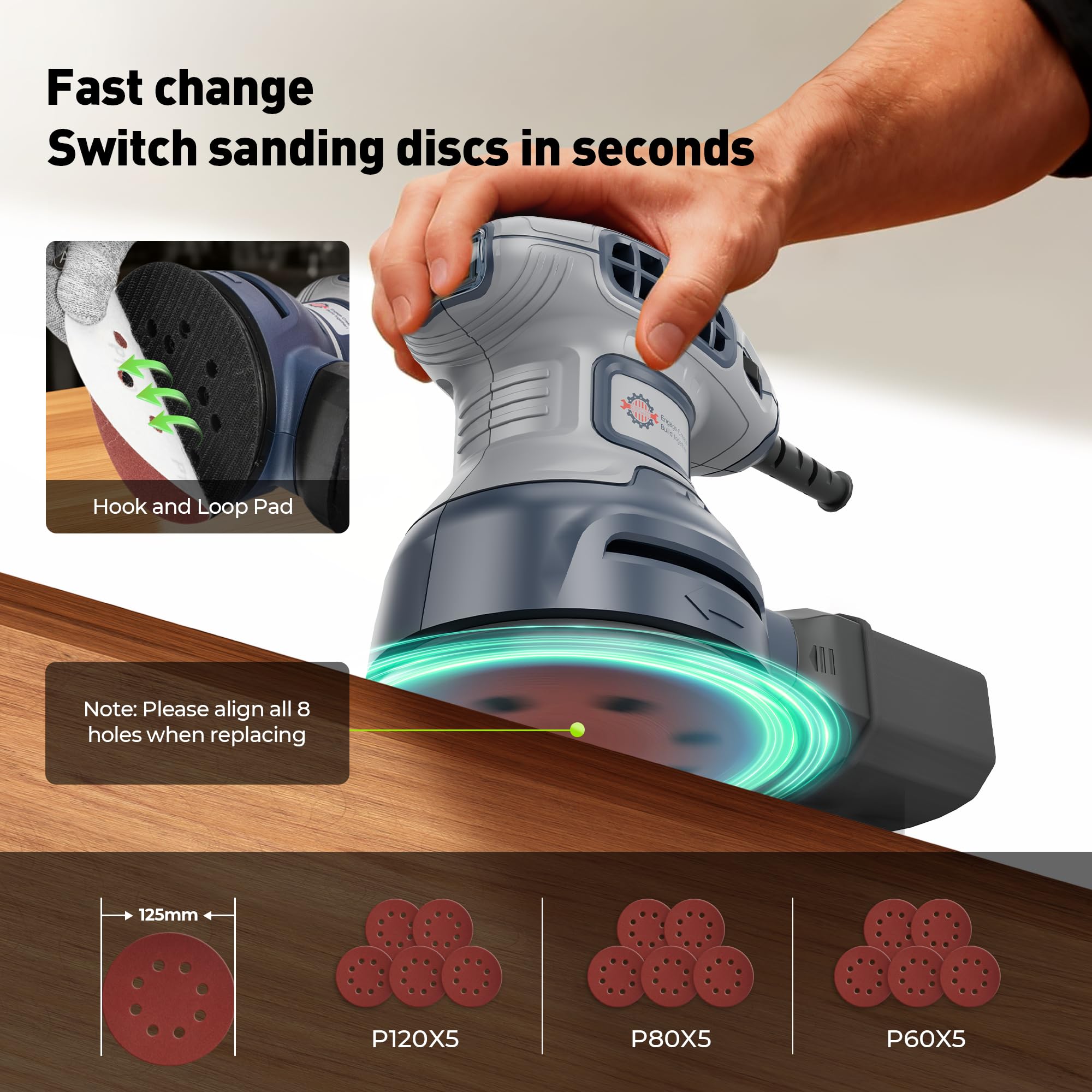 Toolok dust bag and vacuum adapter capture dust during use.