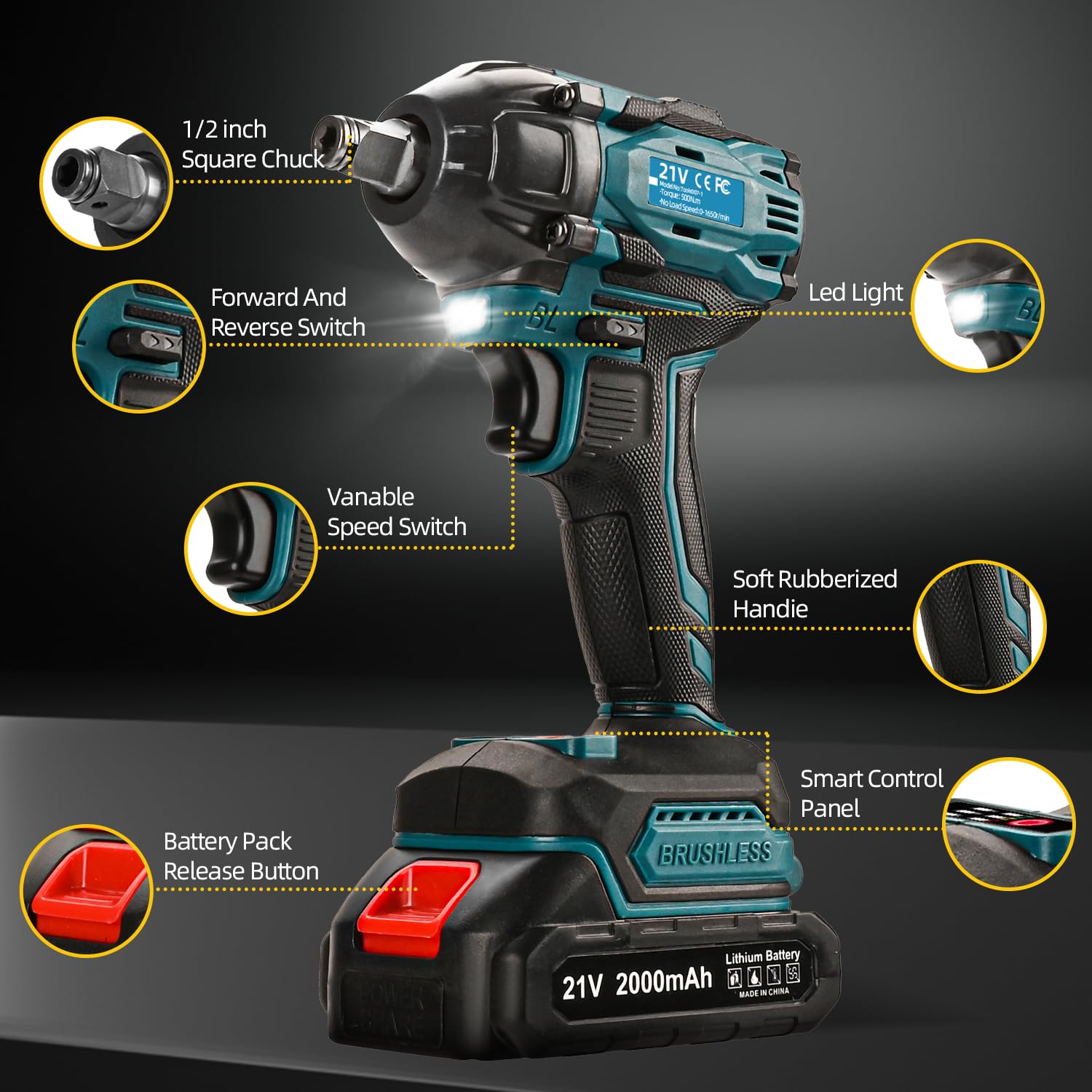 Tools 007 impact wrench with dual batteries charging to extend runtime.