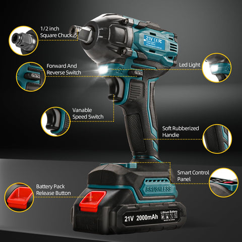 Tools 007 impact wrench with dual batteries charging to extend runtime.