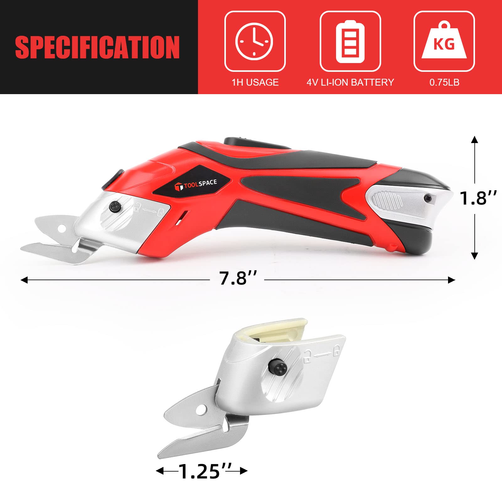 TOOLSPACE 4V lithium-ion battery powering longer cutting sessions.