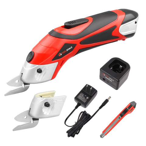 TOOLSPACE cordless scissors with O-blade for soft materials and cardboard.