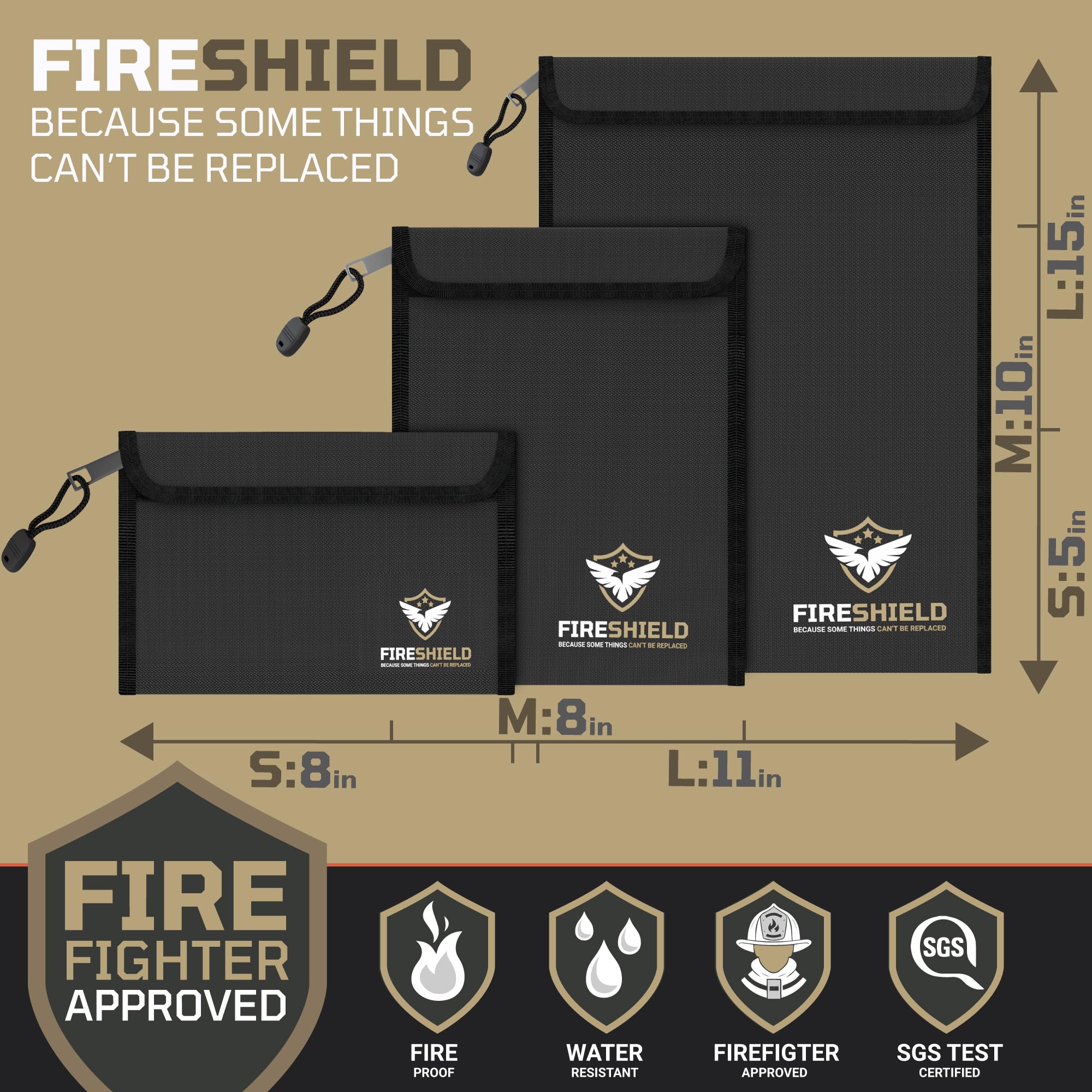 TOOLTROOPERS FIRESHIELD PRO large bag fits birth certificates and family photos.