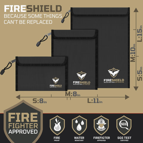 TOOLTROOPERS FIRESHIELD PRO large bag fits birth certificates and family photos.