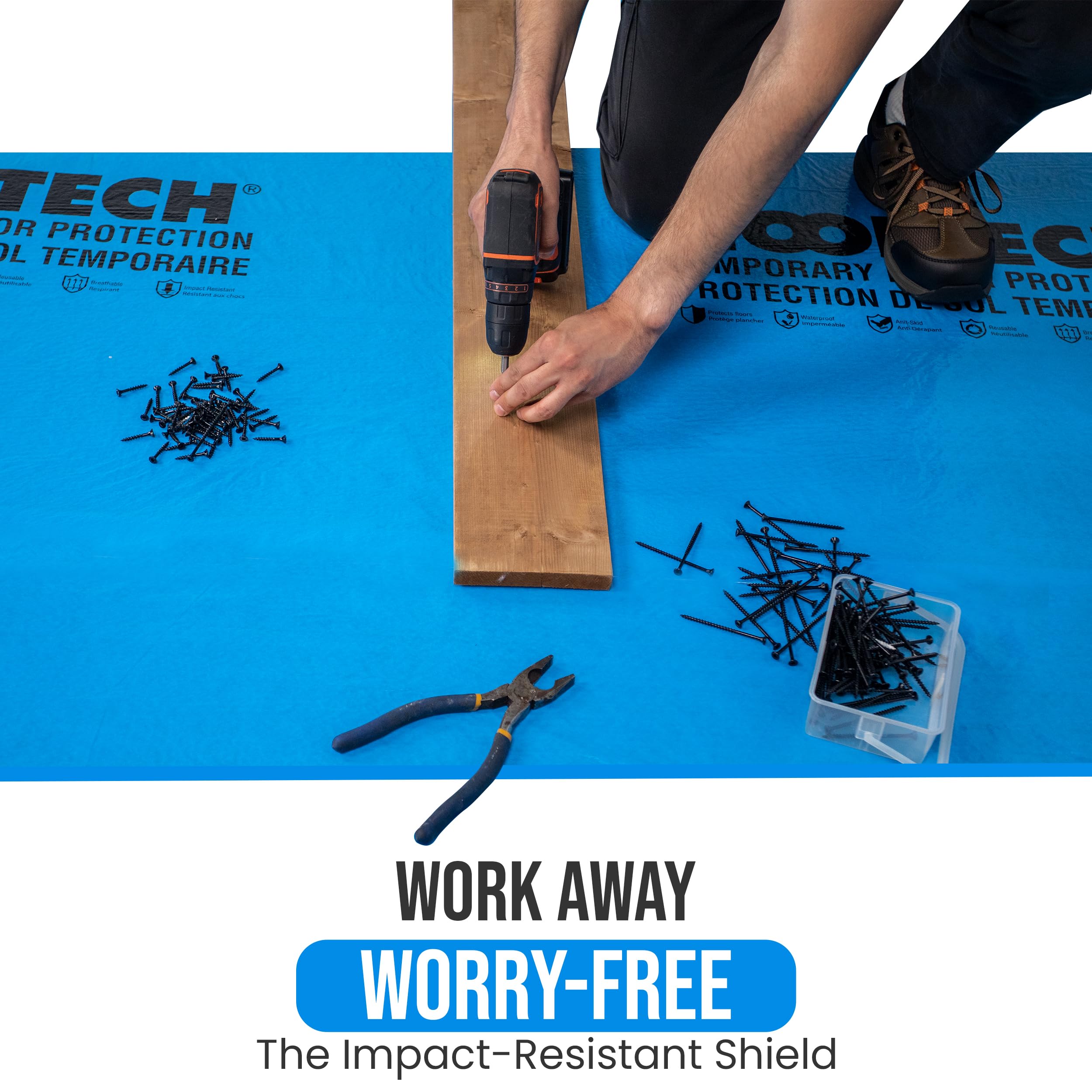 Toolway mat with anti-skid felt backing stays securely in place.