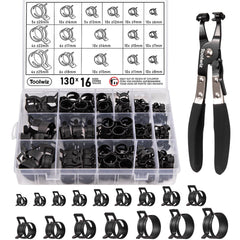 Toolwiz 130pc spring band hose clamps neatly organized for fast selection.