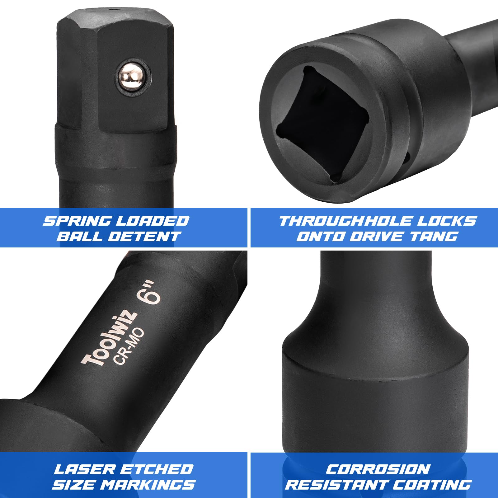 Toolwiz 1-inch extension 10-inch for deep socket access.