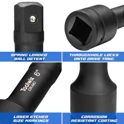 Toolwiz 1-inch extension 10-inch for deep socket access.