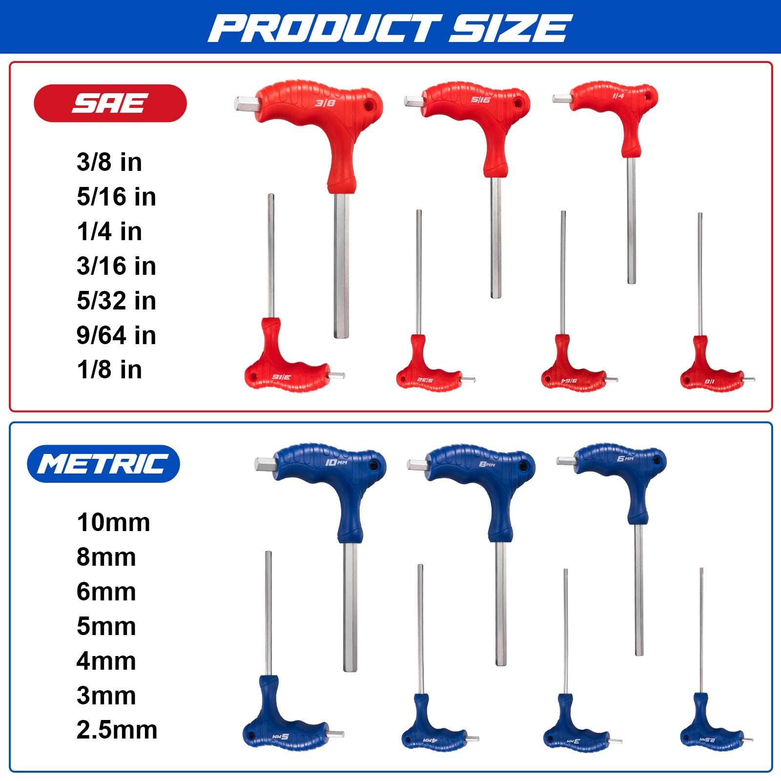 Toolwiz SAE and Metric sizes laid out for quick size selection.