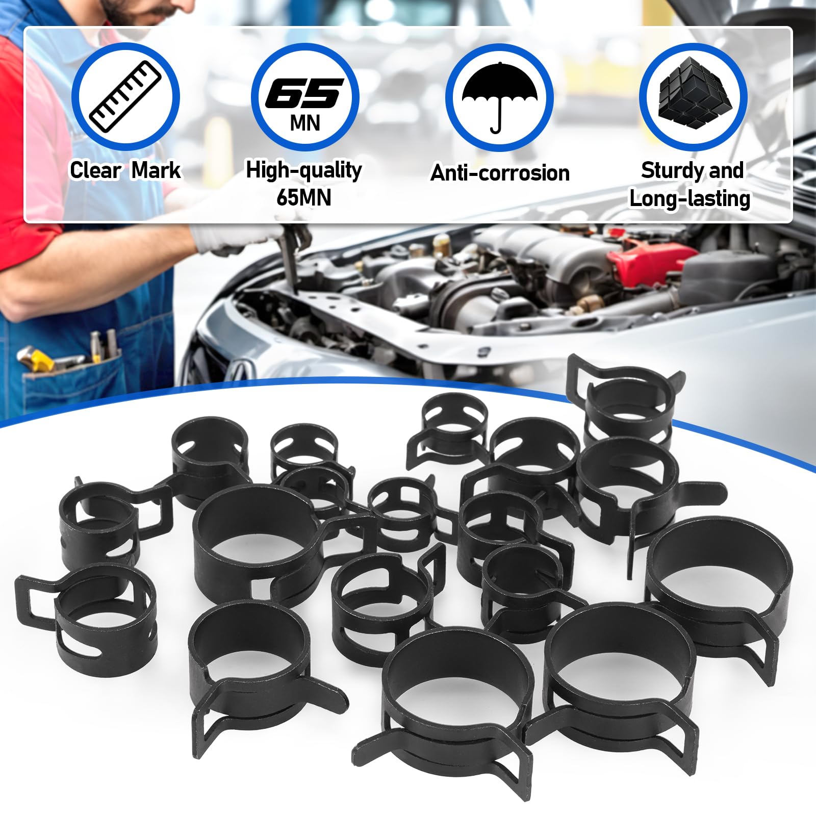 Dacromet-coated clamps resist corrosion for lasting automotive use.