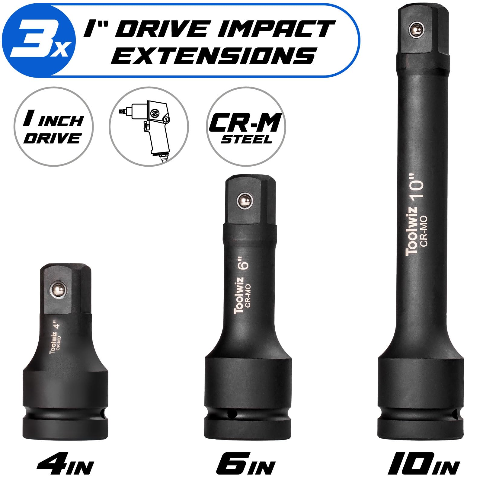 Toolwiz locking ball-end secures sockets on drive.