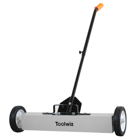 Toolwiz magnetic pickup sweeper with a 24-inch magnet catching ferrous debris efficiently.