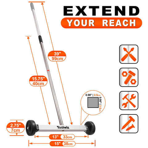 Toolwiz magnetic sweeper supports up to 10 lb of metal debris.