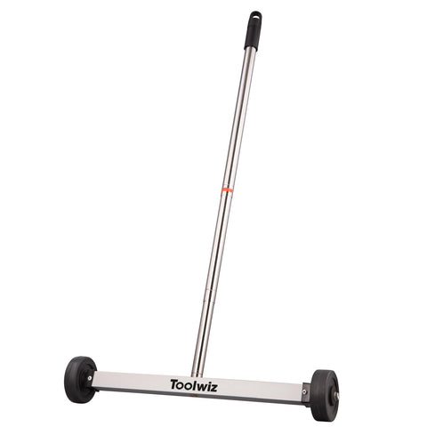 Toolwiz magnetic sweeper front view shows wide 17-inch surface for quick nails pickup