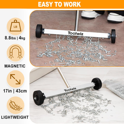 Toolwiz magnetic sweeper used to clean a car trunk