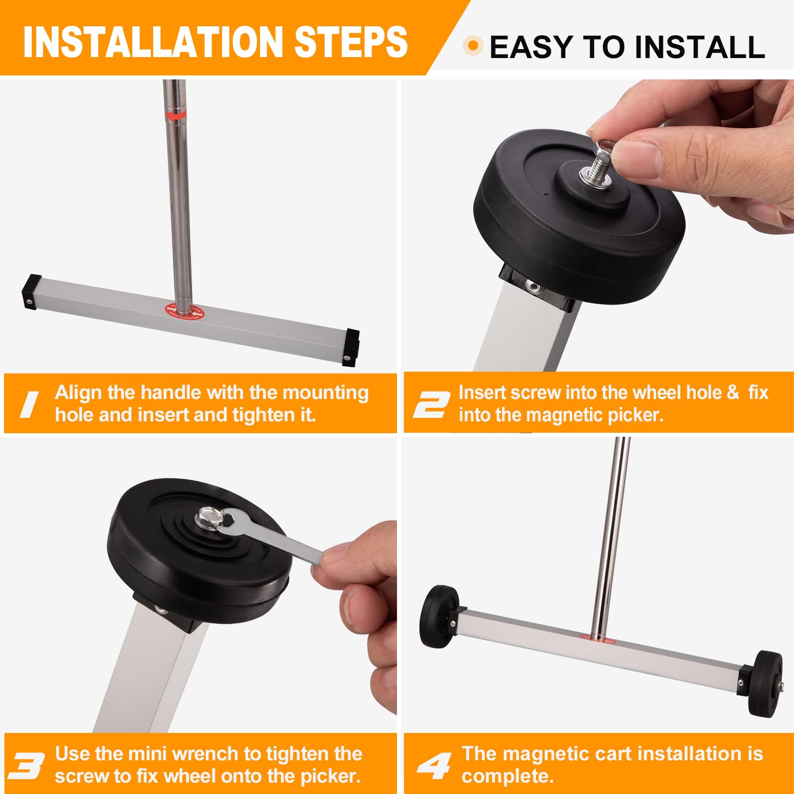 Toolwiz magnetic sweeper cleans under tables and in car interiors.