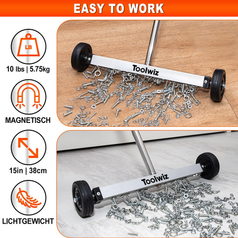 Toolwiz magnetic sweeper lightweight design enables versatile use.
