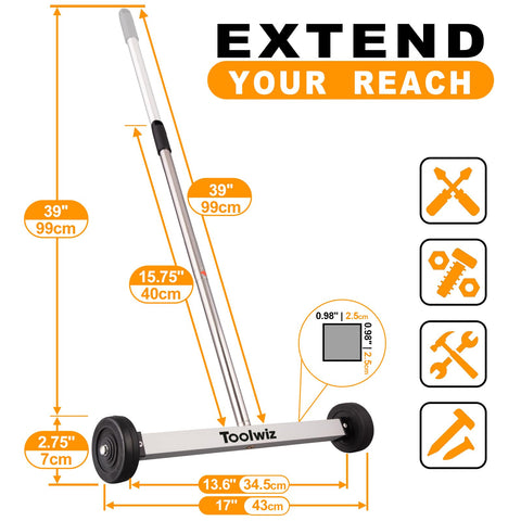Toolwiz magnetic sweeper with telescoping handle for adjustable height