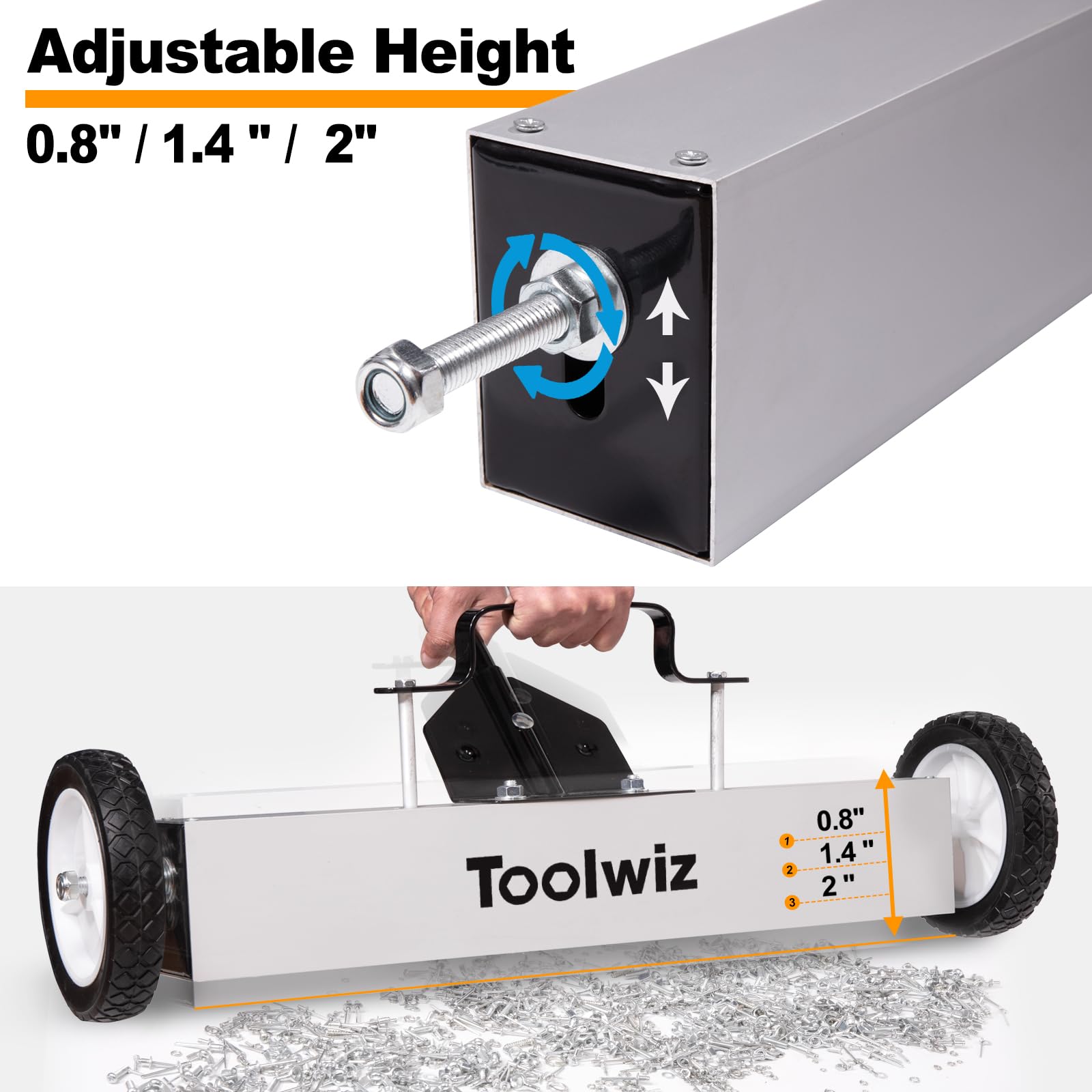 Toolwiz metal debris pickup helps collect nails, nuts, and bolts securely.