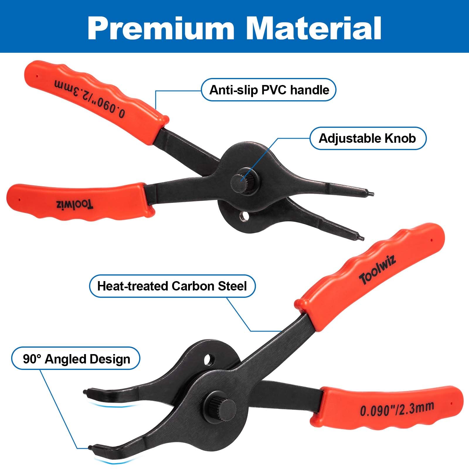 Toolwiz straight snap ring pliers, 6-inch with 0-038-inch tip for small assemblies.