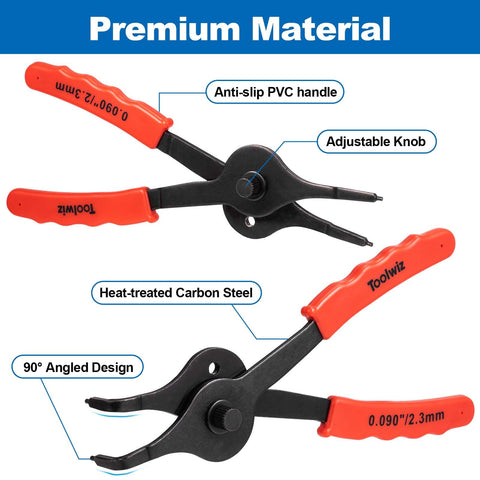 Toolwiz straight snap ring pliers, 6-inch with 0-038-inch tip for small assemblies.