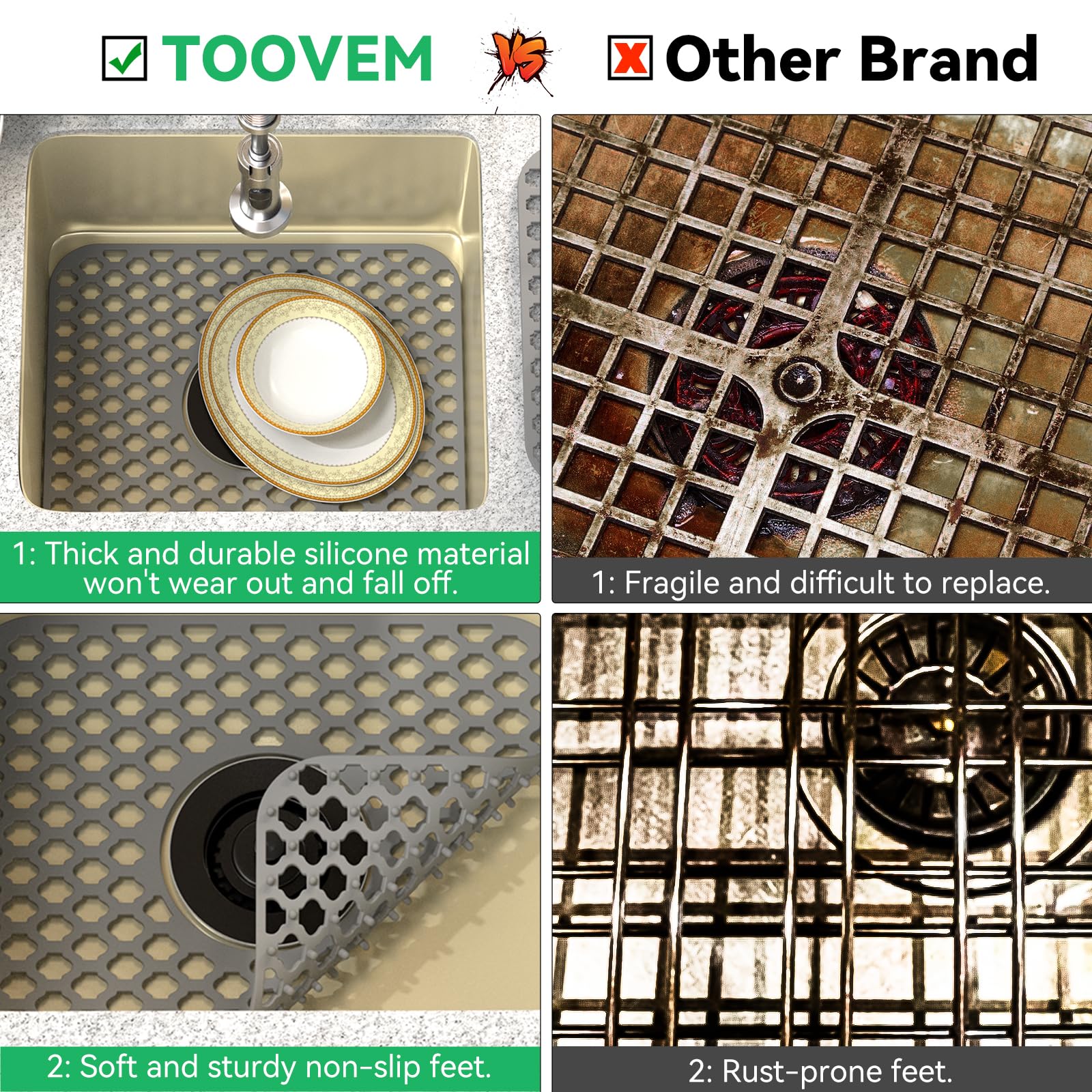 TOOVEM grey sink mat adds practical style to busy kitchens.