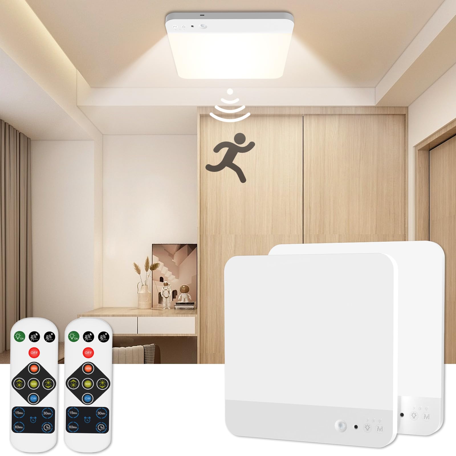 TOOWELL motion sensor ceiling light with remote illuminating closet spaces for hands-free convenience