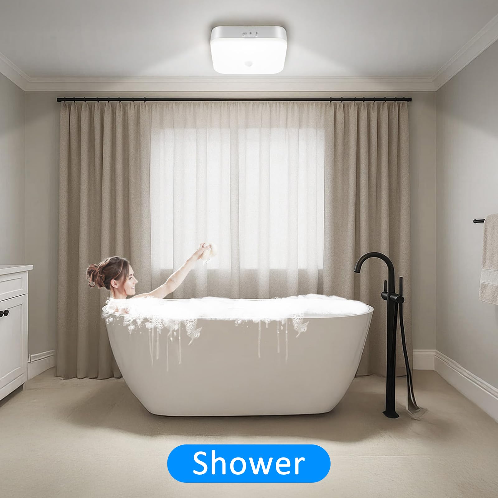 TOOWELL motion sensor shower light with daynight mode for automatic lighting.