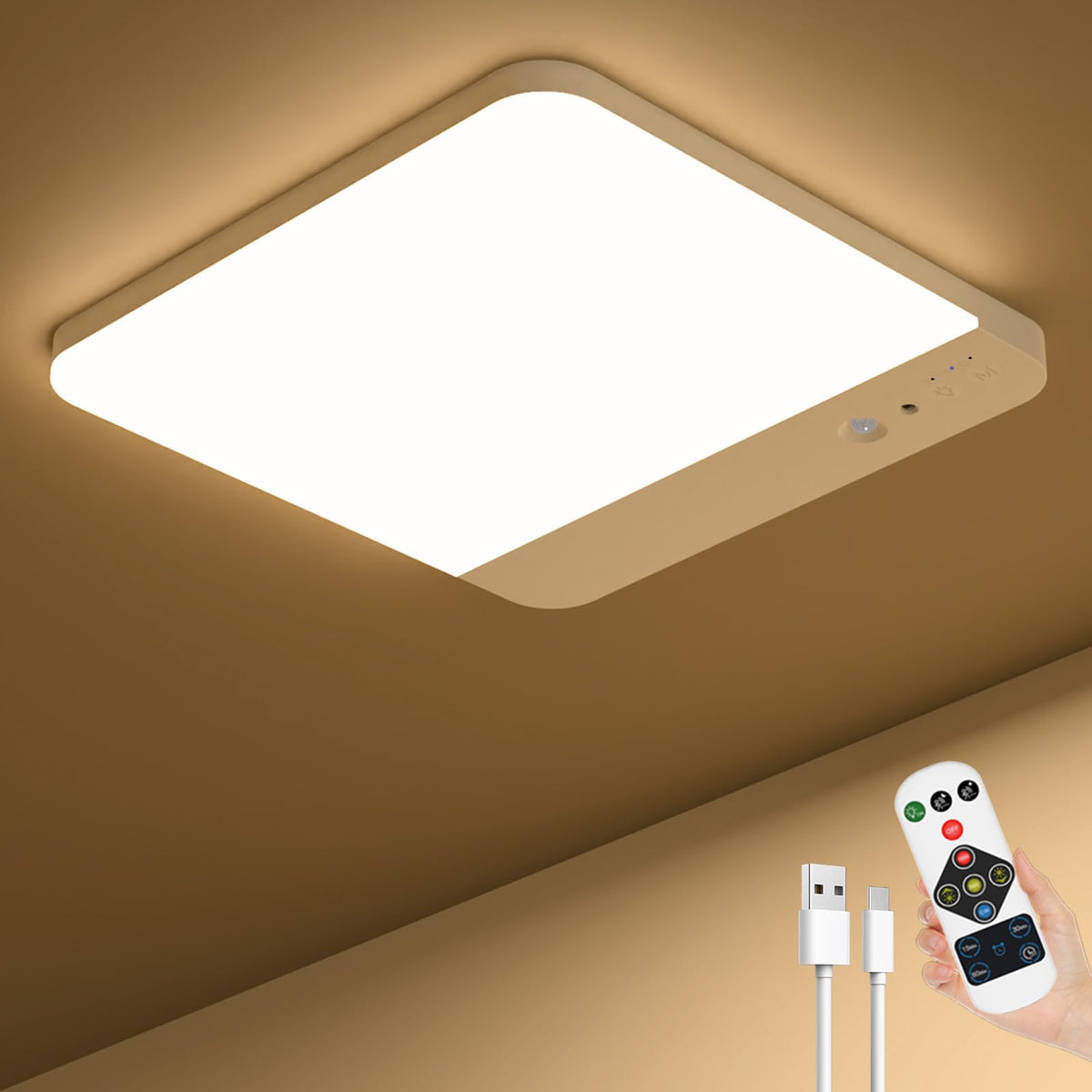 TOOWELL rechargeable closet light with motion sensor for hands-free ceiling illumination