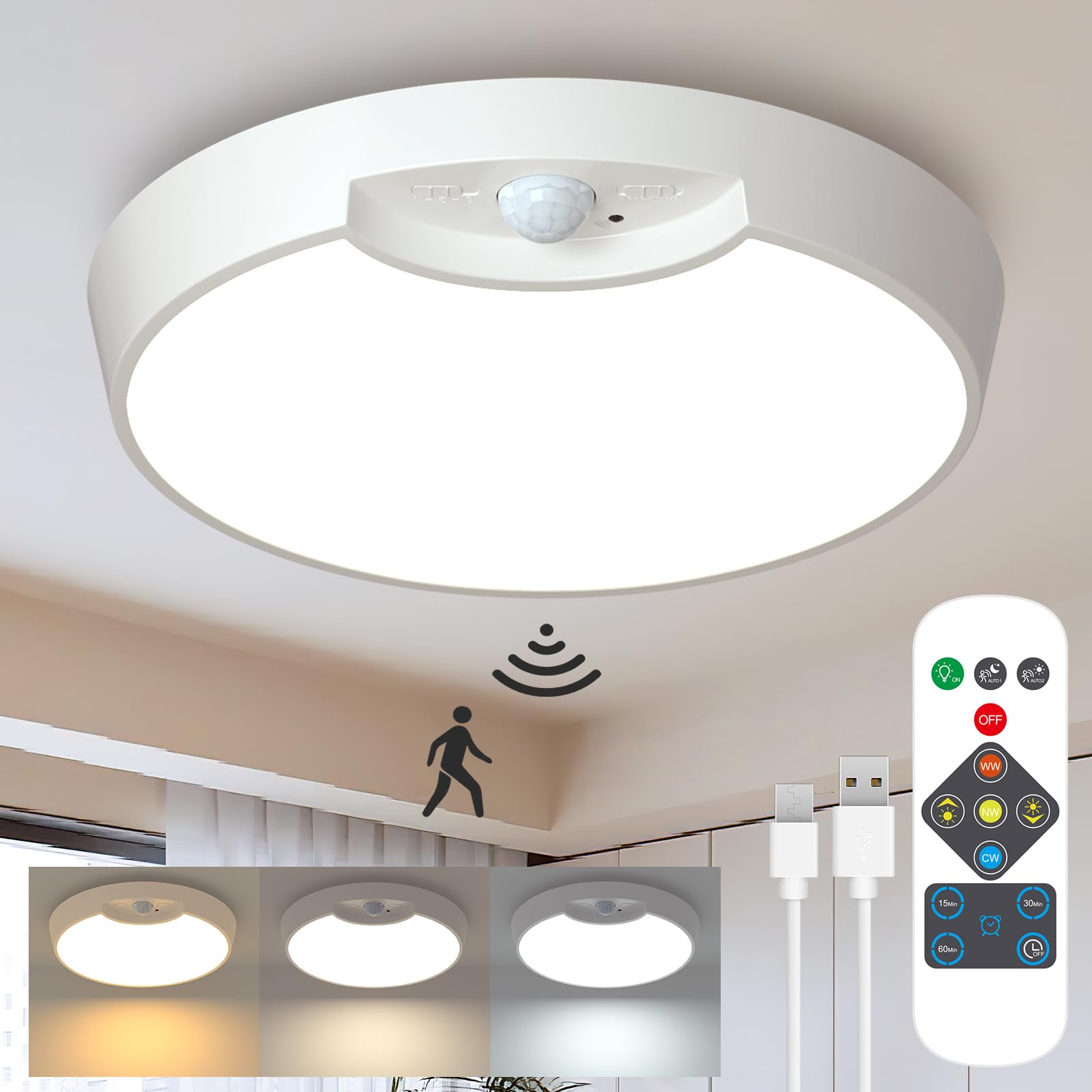 TOOWELL rechargeable motion sensor light with remote lighting a closet