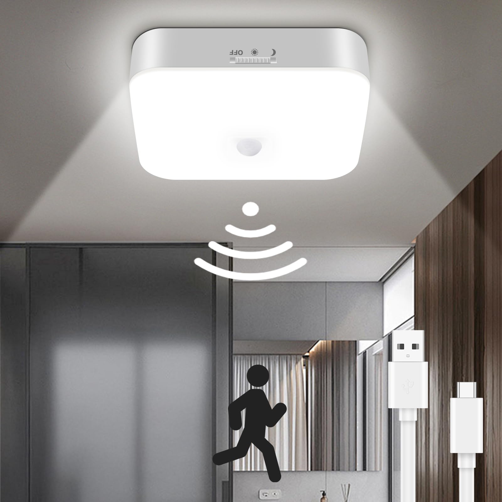 TOOWELL waterproof shower light overhead; hands-free illumination in wet spaces.