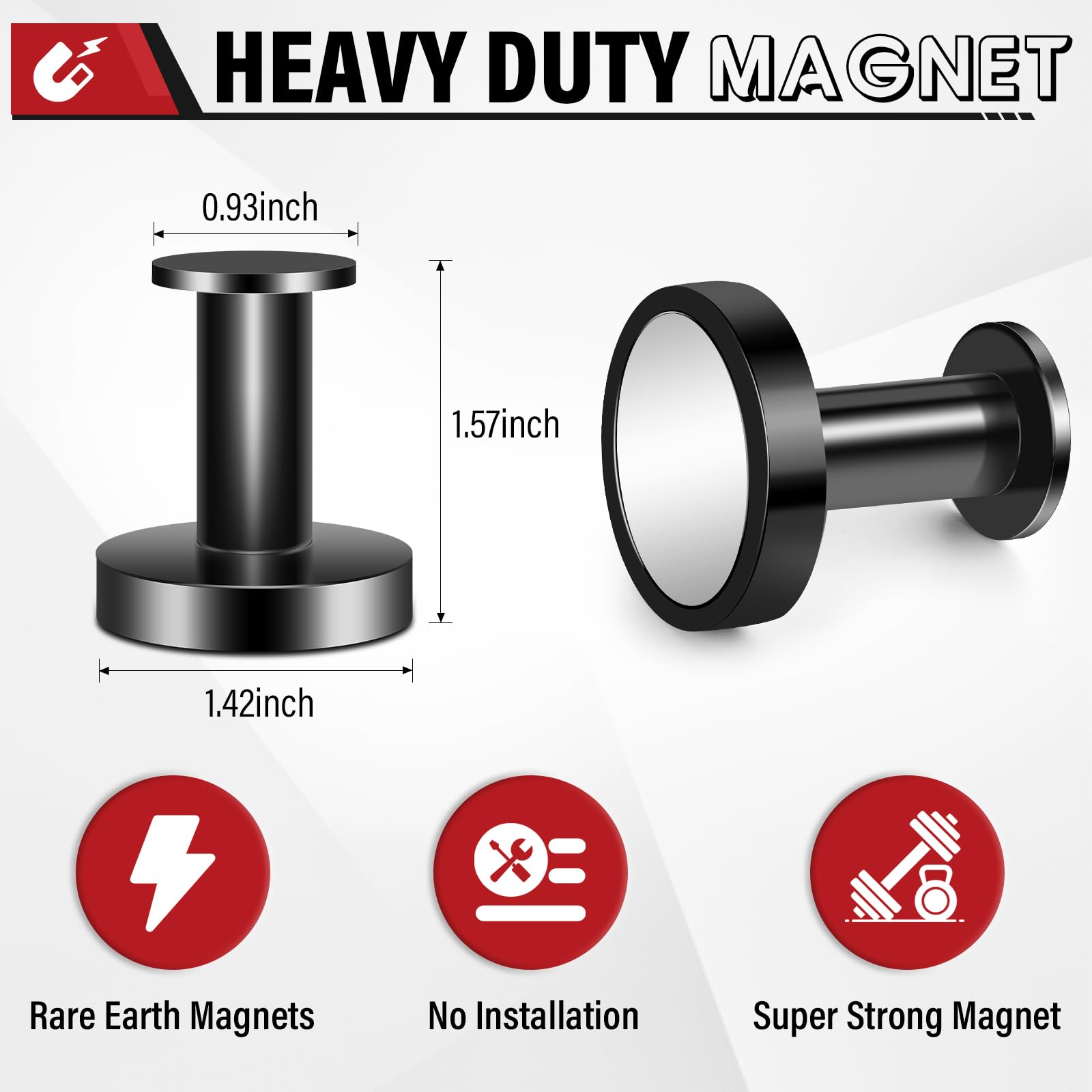 Top Magnets heavy-duty magnetic hook on vertical surface for stable storage.