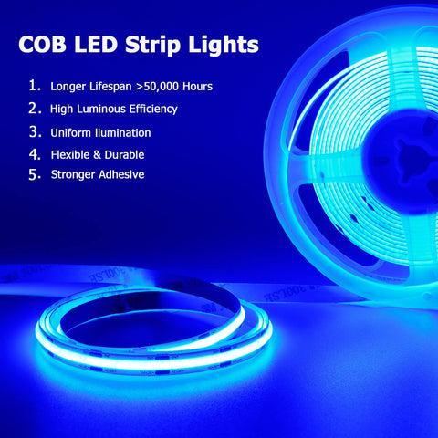 TOPAI blue COB LED strip providing even lighting across surfaces