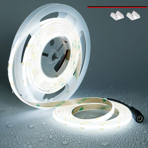 TOPAI 12V COB LED strip shown outdoors for weatherproof accent lighting.