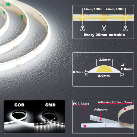 TopAI high-density COB strip with 480 LEDs per meter for bright, even light