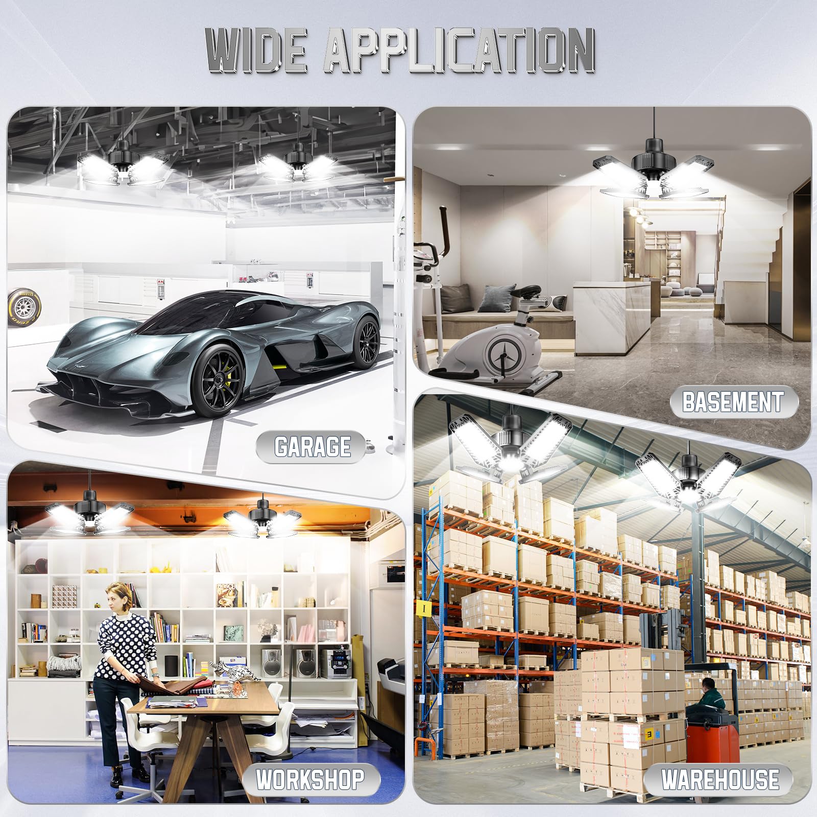 TOPAUBUB 360-degree garage light coverage eliminates shadows