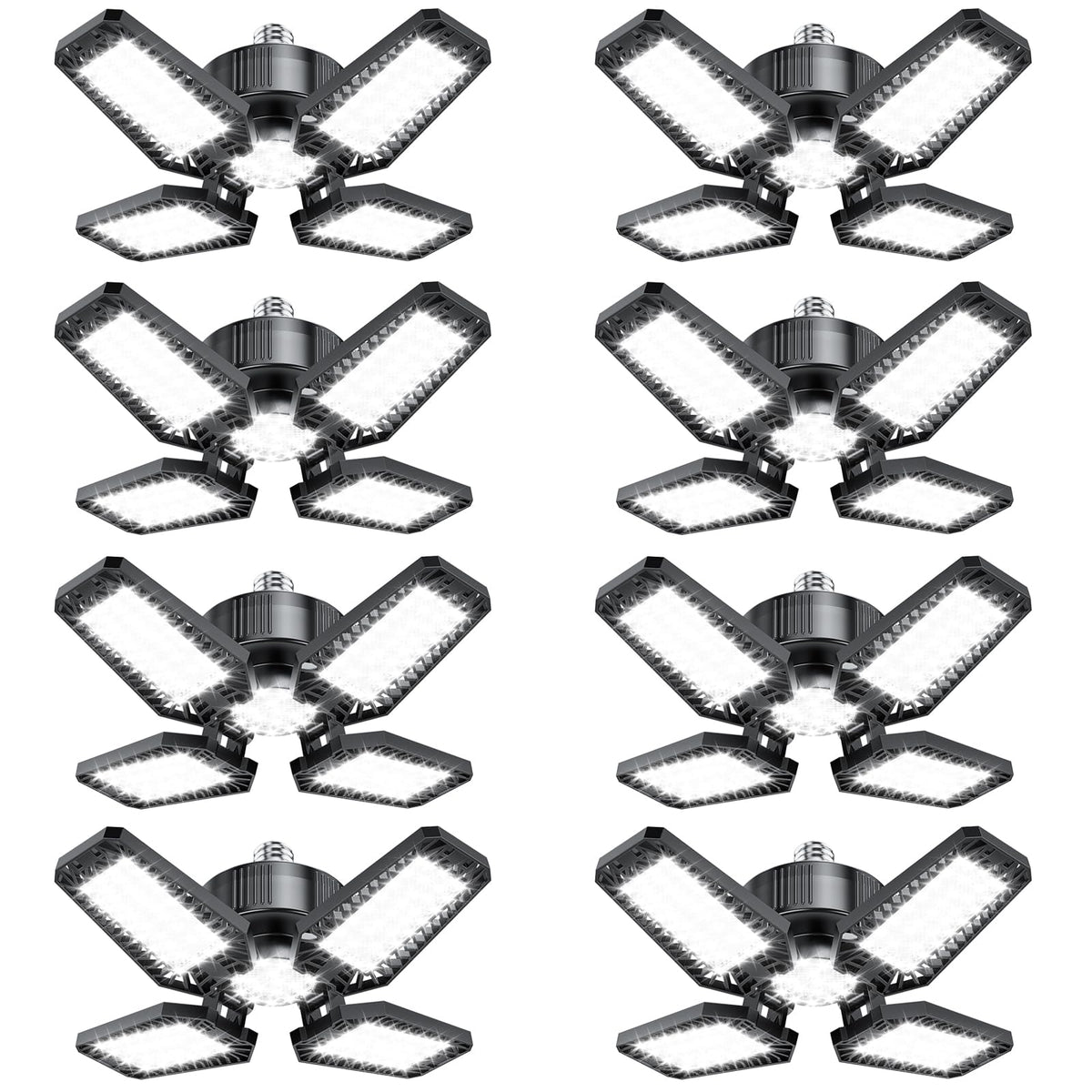TOPAUBUB garage light with 4+1 panels for wide 360° coverage