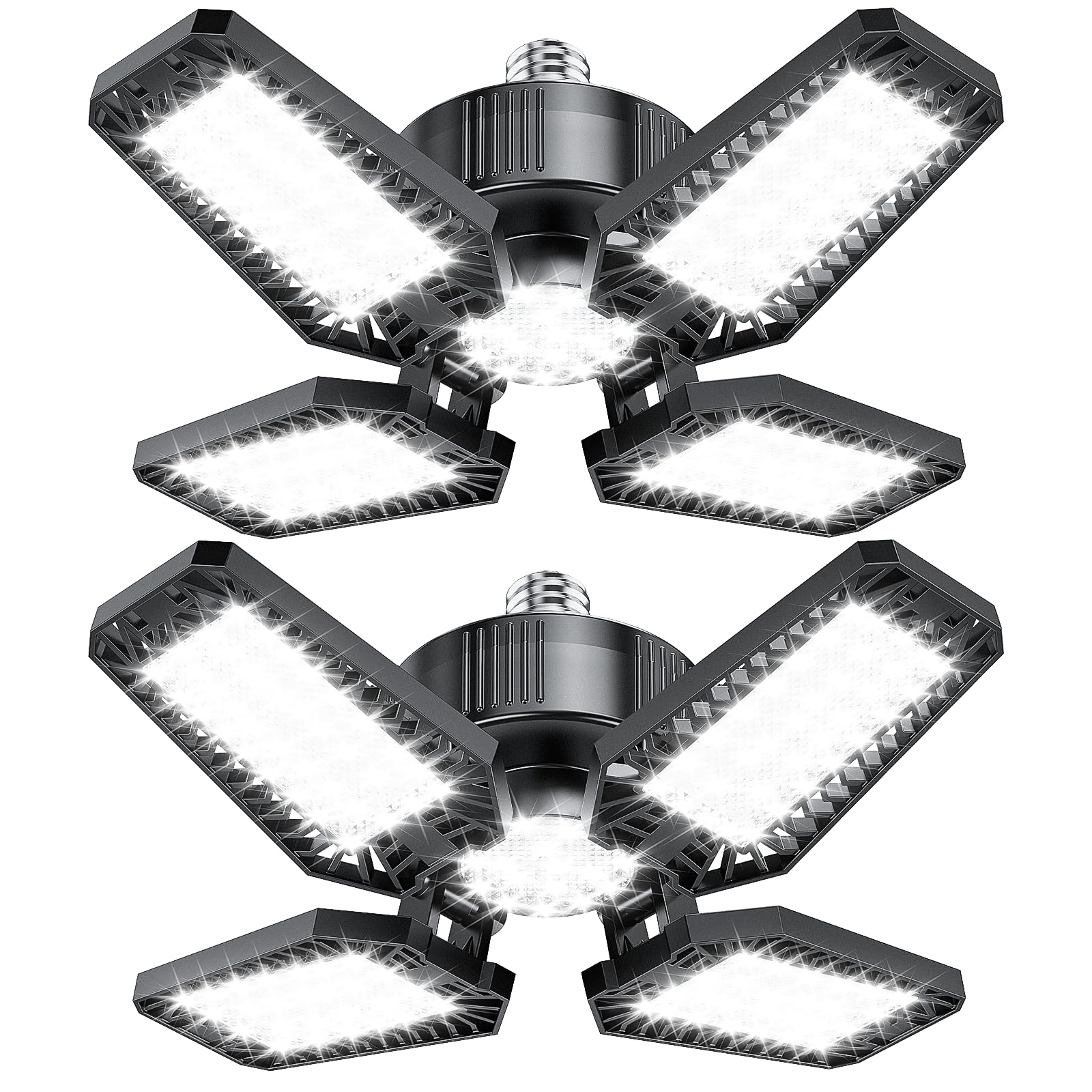 TOPAUBUB four-panel configuration delivers broad, even garage illumination.