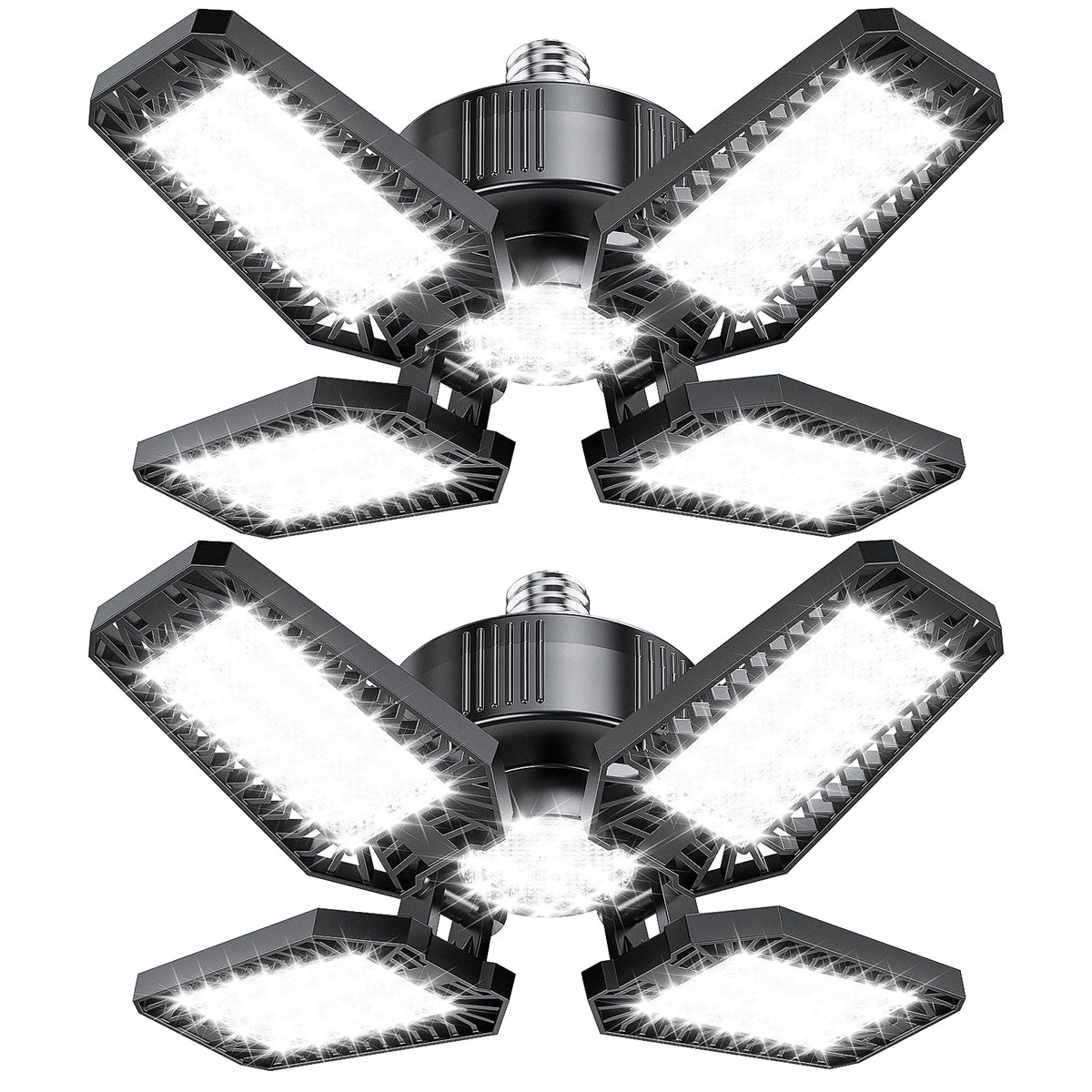 TOPAUBUB four-panel configuration delivers broad, even garage illumination.