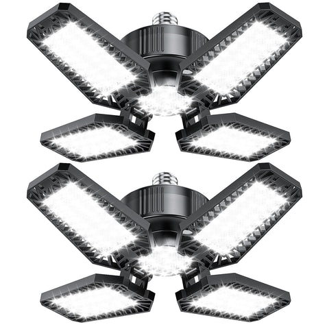 TOPAUBUB four-panel configuration delivers broad, even garage illumination.
