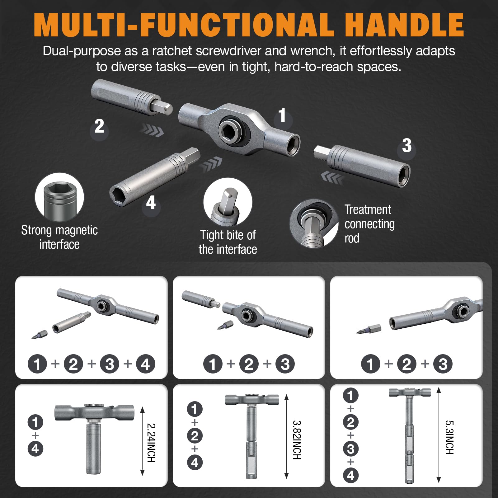 TopCapak detachable ratchet handle offering straight, T, and L configurations
