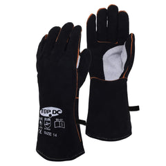 TOPDC Fireplace Gloves provide 14-inch forearm protection during wood stove tasks.