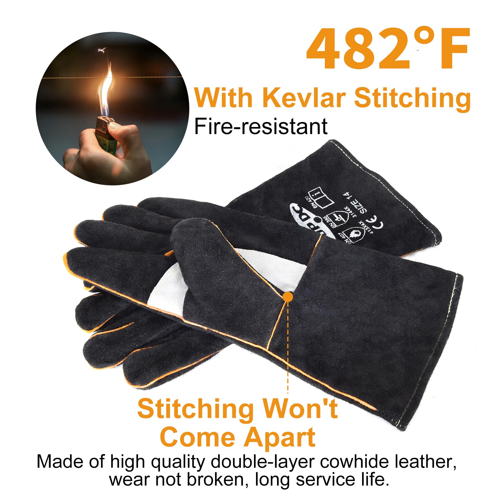 TOPDC Grill and campfire gloves with heat resistance for grilling and camping.