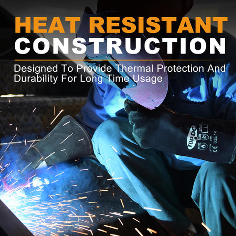 TOPDC Wood stove gloves with extended forearm protection for safe handling.